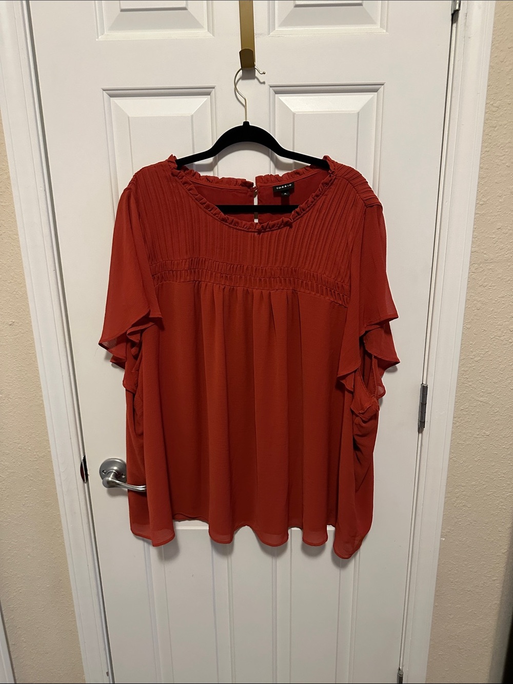 torrid Rust Red Ruffled Yoke Flutter Sleeve Blouse